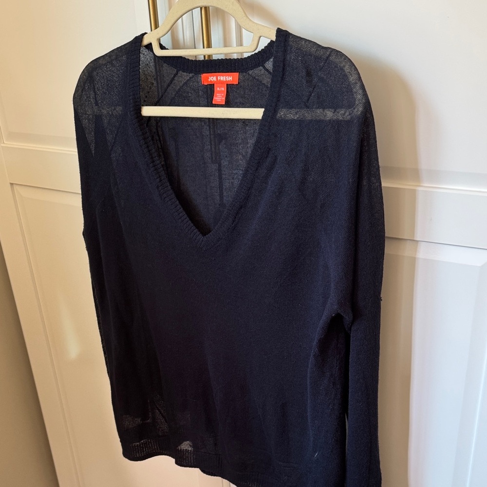 Joe Fresh Women's Dark Blue V-Neck Long Sleeve Top